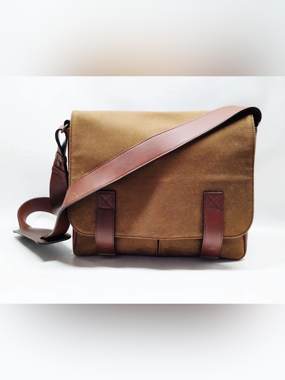 Yves Saint Laurent Brown Canvas Messenger Bag with Leather Trim